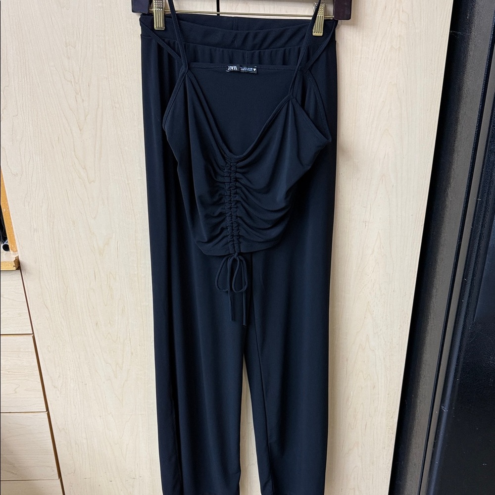 Zara Black Ruched Pants and Top Set